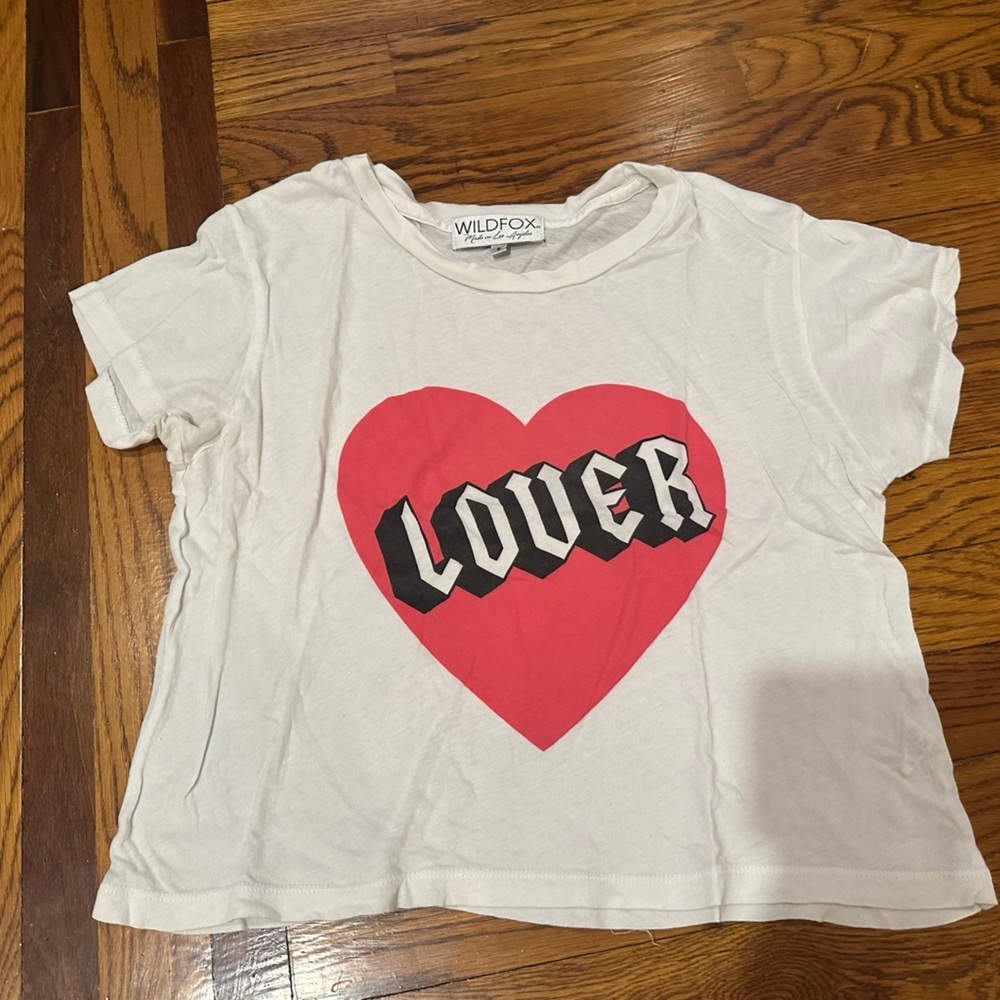 Wildfox Kids White Shirt with Red Heart Design Size Small